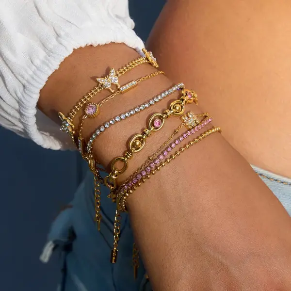 304 Stainless Steel M-Shaped Round Butterfly PVD Coated Real Gold Plated Casual Lady Waterproof Non Tarnish Micro Ser Whisper Thin Chain Bracelets