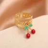 Ion Plating (IP) 18K Gold Plated Cherry 304 Stainless Steel Elegant Cute Luxurious Waterproof Non Tarnish Open Rings