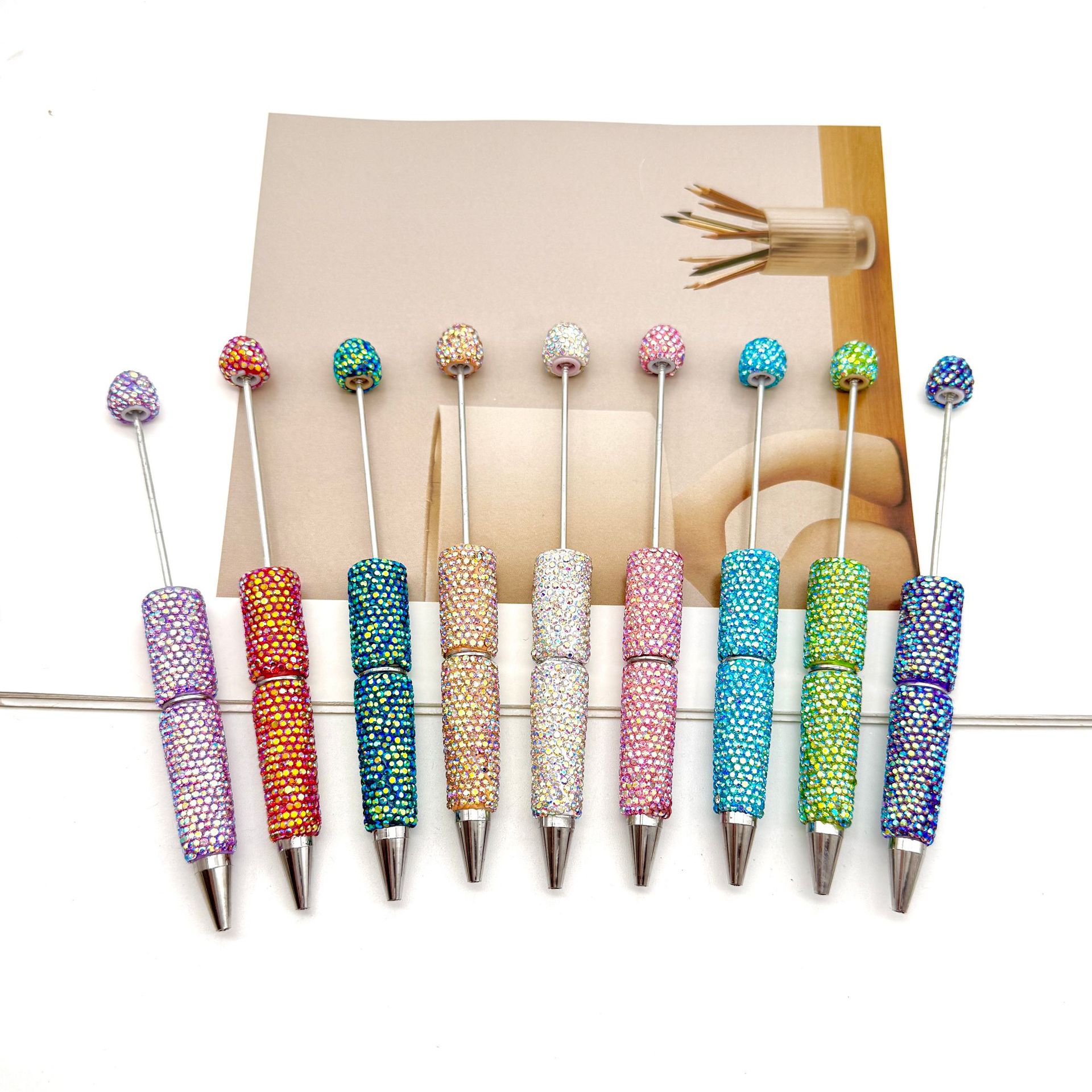 Wholesale DIY Electroplated Colorful Full Diamond Beaded Pen Colorful Diamond Beaded Ballint Pen High Color Value Diamond Beaded Pen in stock