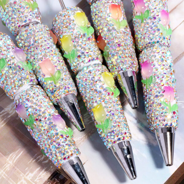 Wholesale New Colorful Tulip Flower Diamond Pen Full of Diamonds Loose Beads Beaded Pen DIY Bead Ballpoint Pen Jewelry Accessories