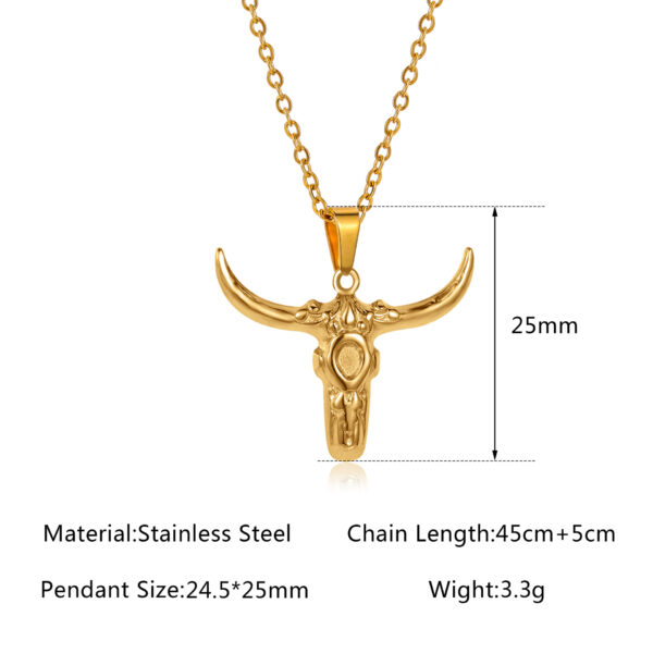 Wholesale Cross-border new stainless steel personality ethnic Indian cow head necklace animal cow horn pendant necklace