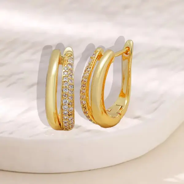 Wholesale Elegant Copper Plated 18K Gold Zirconia Embedded Earrings Women's Fashion Jewelry Non-Fading Geometric Pattern Hoop Earrings