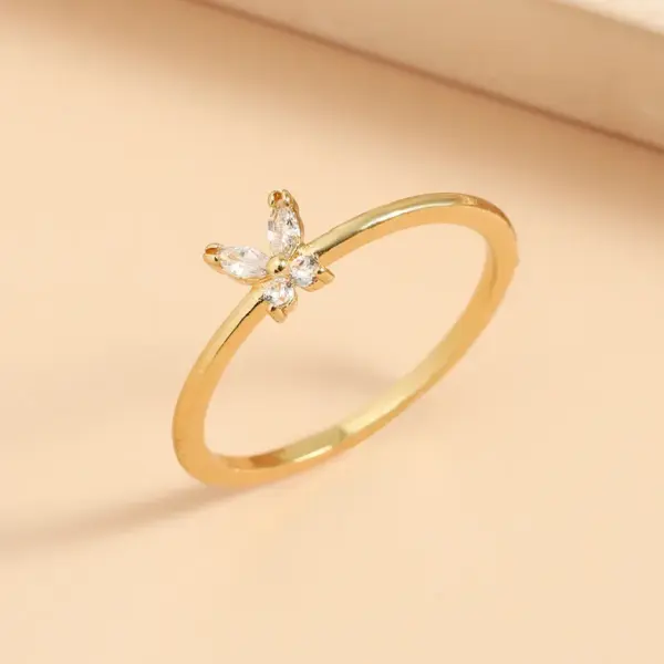 Wholesale New Style Copper Inlaid Zircon Butterfly Star Leaf Opening Ring