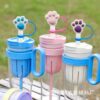 Wholesale Paw print straw sleeve straw cap silicone dust cap plug cartoon straw decorative cross-border products