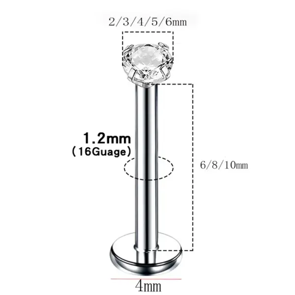 1 Piece Titanium Alloy Zircon Simple Style Lip Rings Geometric Inlay Lip Rings Ear Cartilage Rings & Studs