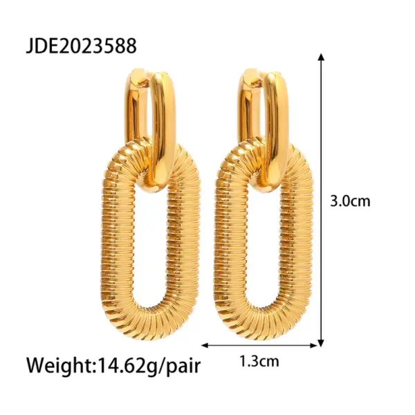 PVD Coated Real Gold Plated Oval Stainless Steel Fashion Waterproof Non Tarnish Drop Earrings
