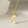 304 Stainless Steel 18K Gold Plated Casual Simple Style Commute Polishing Inlay Starfish Dolphin Flower Acrylic Artificial Rhinestones Pearl Pendant Necklace
