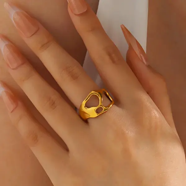 Wholesale Ion Plating (IP) 18K Gold Plated Irregular 304 Stainless Steel Elegant Glam Hip-Hop Waterproof Non Tarnish Open Rings