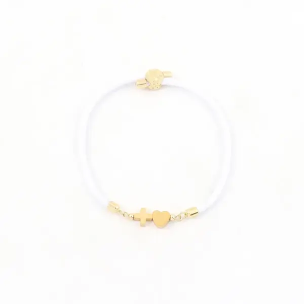 Wholesale PVD Coated Real Gold Plated Cross Heart Shape 304 Stainless Steel Nylon Elegant Simple Style Classic Style Waterproof Non Tarnish Nylon Bracelets