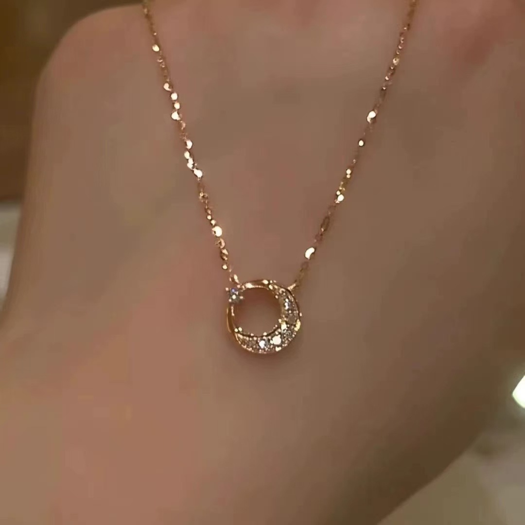 Wholesale New Sun, Moon and Stars Necklace Girl's High-end Sense Exquisite Clavicle Chain Fashion All-match Neckchain Girlfriend Same Style Jewelry