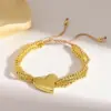 Wholesale 18K Gold Plated Copper Water Plated Color Retention Cross Star Heart Beaded Chain Simple Style Bracelet For Women Valentine's Day No Buckle Adjustable