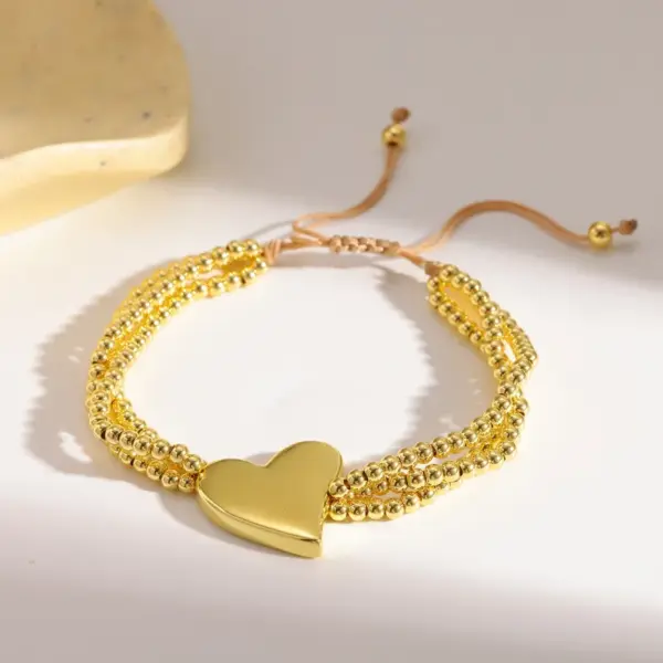 Wholesale 18K Gold Plated Copper Water Plated Color Retention Cross Star Heart Beaded Chain Simple Style Bracelet For Women Valentine's Day No Buckle Adjustable