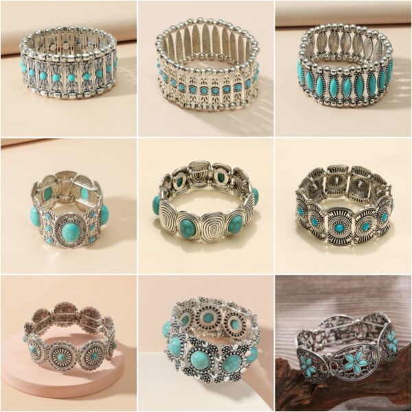 Wholesale Vintage Alloy Turquoise Stretch Bracelet Bohemian Bracelet