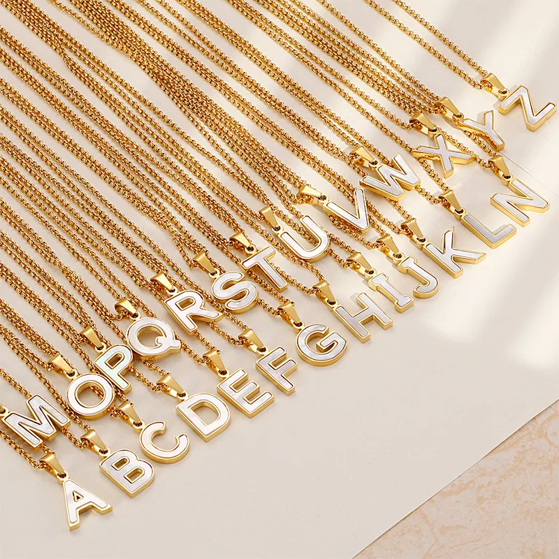 Wholesale PVD Coated 18K Gold Plated Letter Shell Titanium Steel Waterproof Non Tarnish Necklace