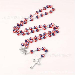 Wholesale 59 polymer clay flat beads cross rosary necklace