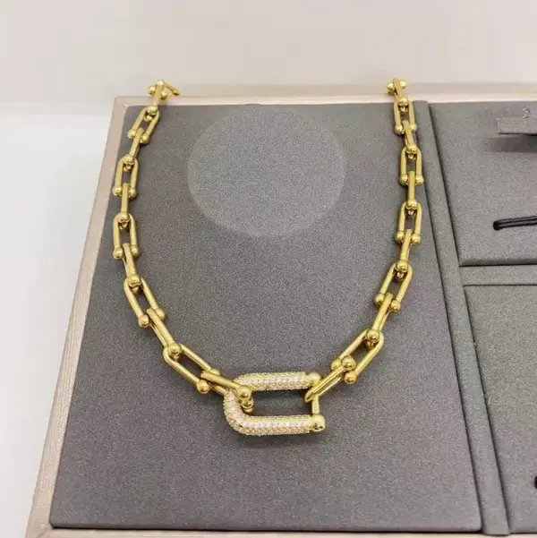 Wholesale Jewelry Casual Simple Style Horseshoe 304 Stainless Steel Zircon 18K Gold Plated White Gold Plated Plating Inlay Horseshoe Chain Necklace