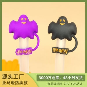 Wholesale Customized New Halloween Straw Cap 10mm Stanley Straw Cap Food Grade Silicone Cartoon Straw Cap