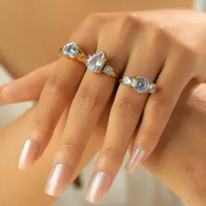 Ion Plating (IP) 14K Gold Real Gold Plated Round Water Droplets Heart Shape 304 Stainless Steel Elegant Waterproof Non Tarnish Open Rings