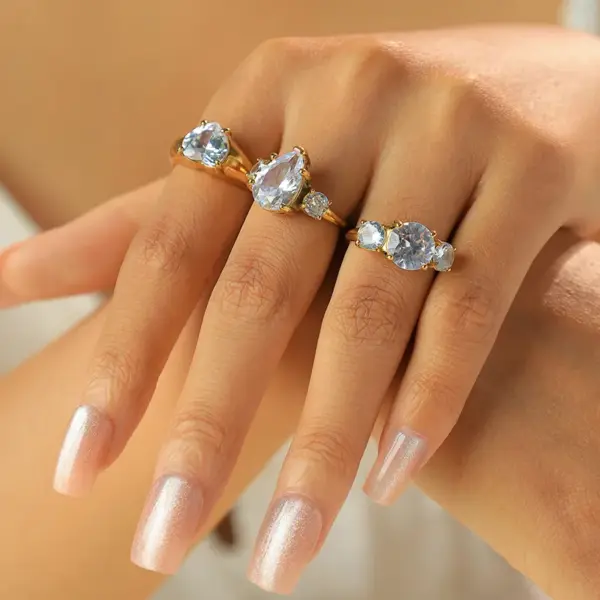 Ion Plating (IP) 14K Gold Real Gold Plated Round Water Droplets Heart Shape 304 Stainless Steel Elegant Waterproof Non Tarnish Open Rings