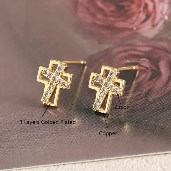 Wholesale 1 Pair Simple Style Classic Style Geometric Cross Plating Inlay Copper Zircon 18K Gold Plated Ear Studs