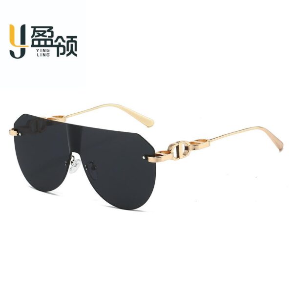 Wholesale New Metal Personalized Men's Sunglasses, High-End Cross-Border Frameless Fashionable Anti-Uv Trendy Sunglasses for Women Gold