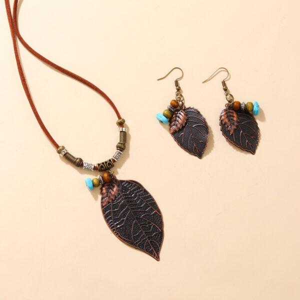 oly-3768595ced40e841ba58d92141421a78 Wholesale Vintage Bohemian Leaf Earring and Necklace Set