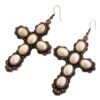 Wholesale Amazon Explosions Vintage Cross with Turquoise Earrings Women Bohemian Ethnic Earrings Earrings