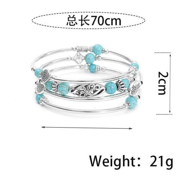 Wholesale Bohemian multi-layer turquoise wrapped four-layer natural stone beaded bracelet