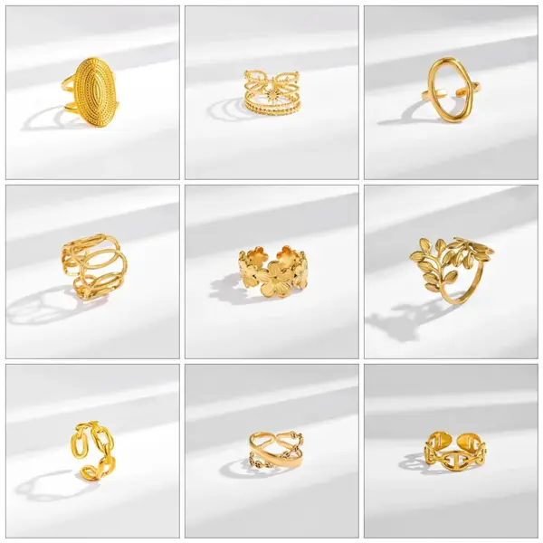 PVD Coated Real Gold Plated Heart Shape Titanium Steel Sweet Waterproof Non Tarnish Open Rings