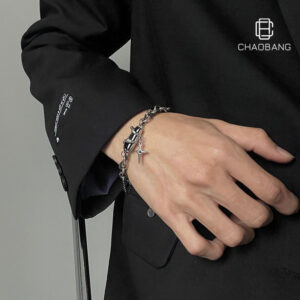 Wholesale Titanium Steel Black Diamond Star Winding Bracelet Men's Niche Ins Simple Bracelet