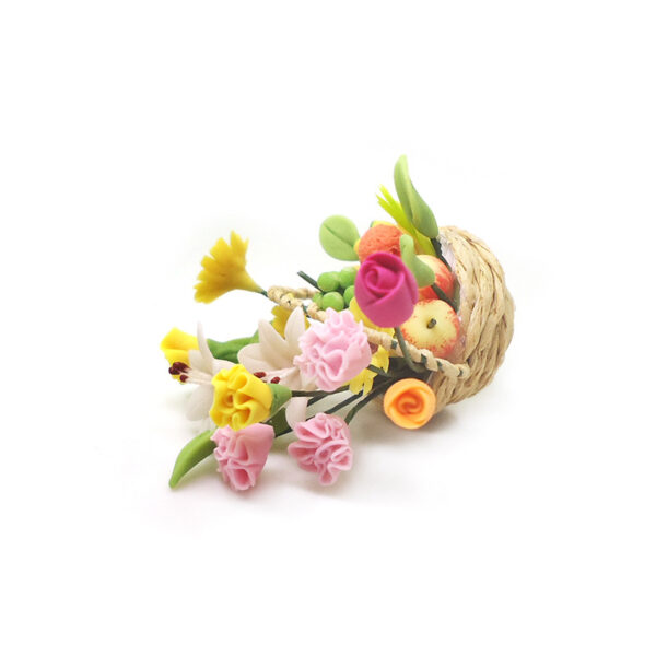 Wholesale 1:12 dollhouse accessories dollhouse mini clay flower round fruit flower basket fruit basket model