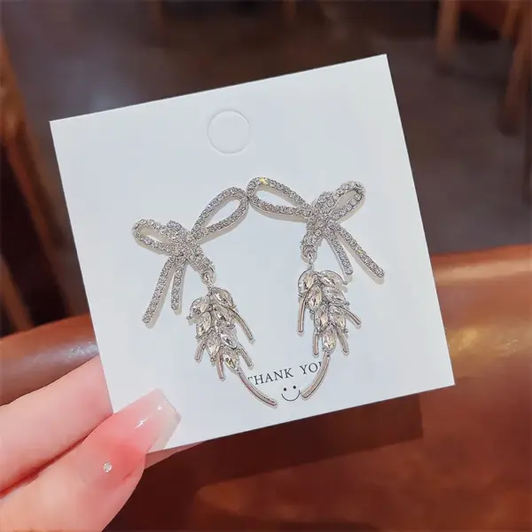 Wholesale Fashion Heart Shape Bow Knot Copper Inlay Zircon Drop Earrings 1 Pair