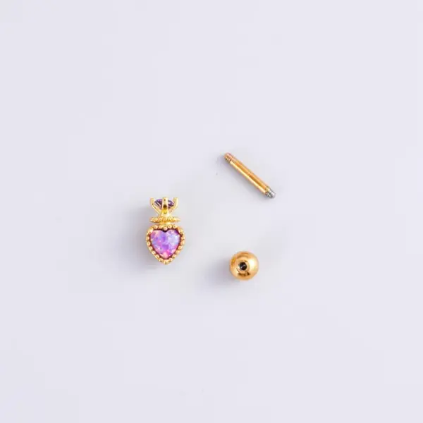 1 Piece 316L Stainless Steel Copper Zircon Ear Cartilage Rings & Studs Heart Shape Waterproof Non Tarnish Surgical Steel