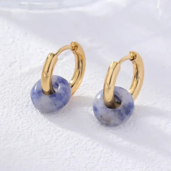 PVD Coated Gold Plated Round 304 Stainless Steel Natural Stone Retro Simple Style Waterproof Non Tarnish Earrings