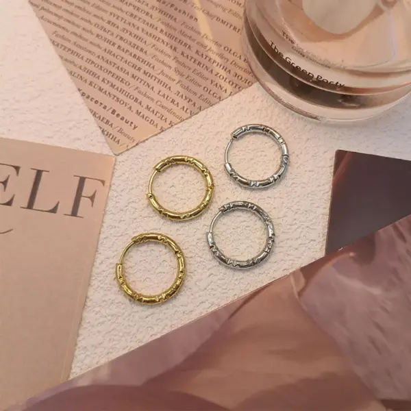 Wholesale Unisex Titanium Steel Non-Fading Double Tooth Pattern Hoop Earrings Simple Elegant Versatile High-Quality Geometric Design Jewelry