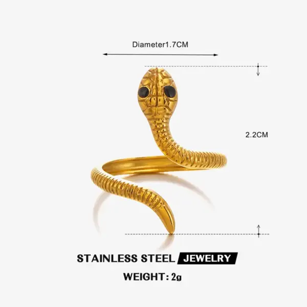 Ion Plating (IP) 18K Gold Plated Snake 304 Stainless Steel Retro Waterproof Non Tarnish Open Rings