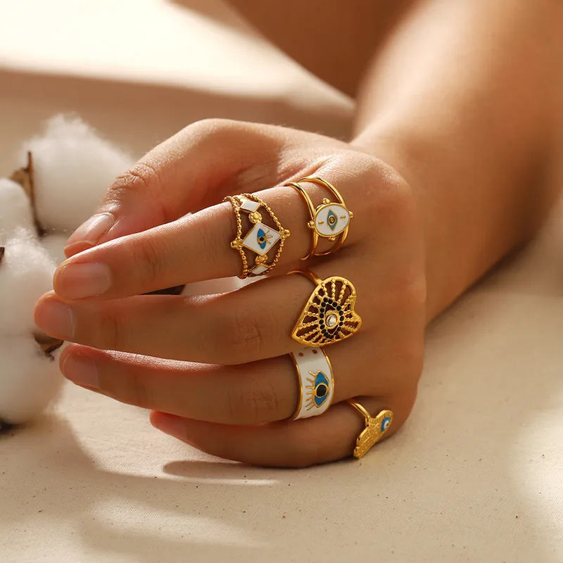 Wholesale 304 Stainless Steel Eye PVD Coated Real Gold Plated 18K Gold Casual Streetwear Waterproof Non Tarnish Open Rings