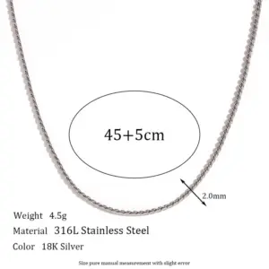 1.8mm S Chain-Steel Necklace-45cm+5cm