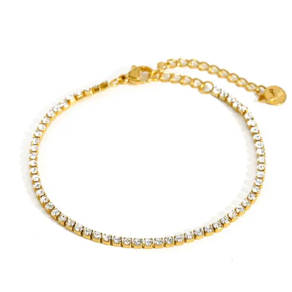 Wholesale Exquisite Stainless Steel 18K Gold Plated Zircon Full Diamond Chain Bracelet Luxury Minimalist Style Lobster Clasp Geometric Pattern