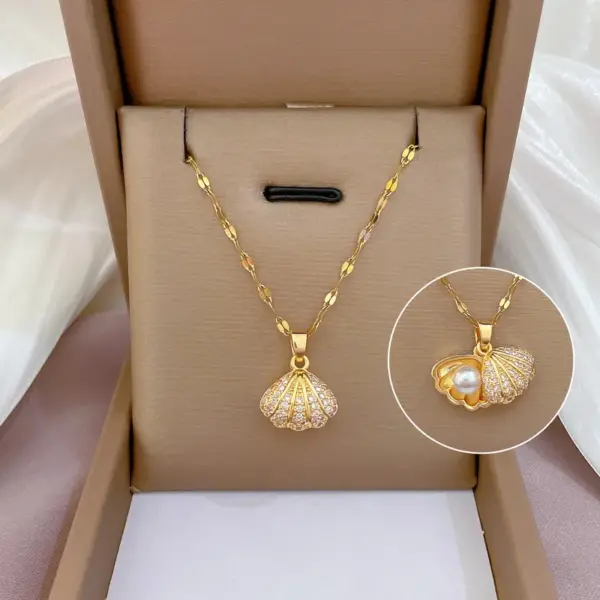 PVD Coated Real Gold Plated Shell Titanium Steel Elegant Waterproof Non Tarnish Necklace
