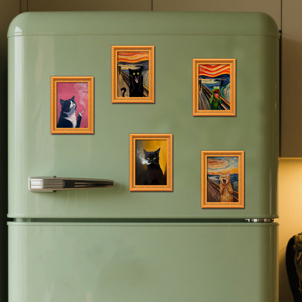 Wholesale Black Cat Series Magnetic Photo Frame Wooden Magnetic Refrigerator Magnet