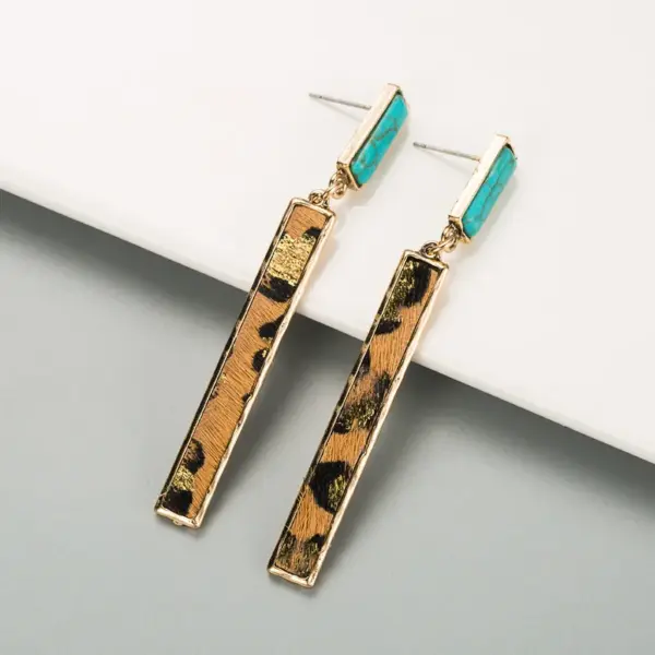 Wholesale Leopard Print Long Tassel Leopard Print Leather Earrings Blue Turquoise Earrings