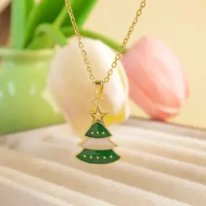 Xl2799 Christmas XINGX Green Pine Tree Necklace / Gold