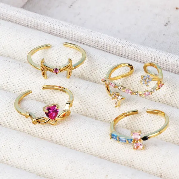 Wholesale Copper Inlay Heart Shape Butterfly Zircon Open Rings