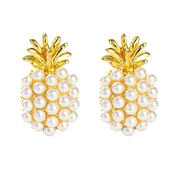 Pineapple Inlaid Pearls Alloy Artificial Gemstones Stud Earrings
