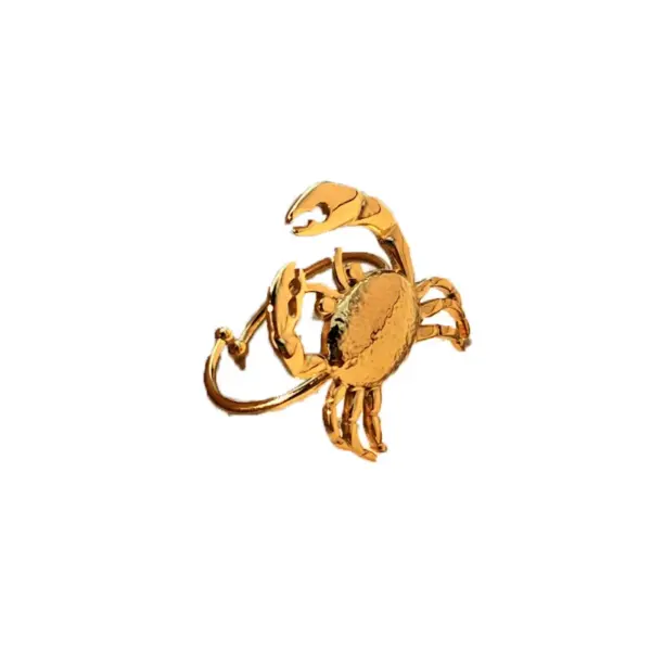 Wholesale PVD Coated Real Gold Plated Crab 304 Stainless Steel Vacation Marine Style Waterproof Non Tarnish Open Rings