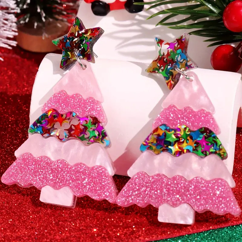 Wholesale Christmas acrylic earrings aessories Europe and the United States cross-border new Christmas tree ing cartoon earrings earrings