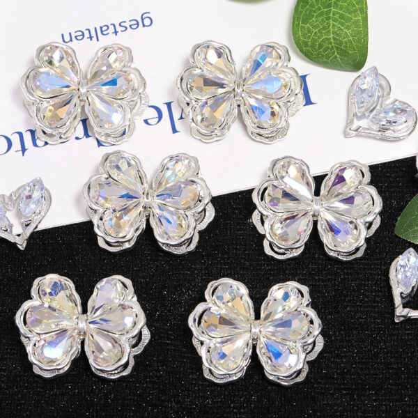 Wholesale Alloy rhinestone heart bow through-hole beads