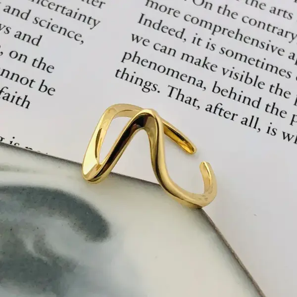 PVD Coated Real Gold Plated 18K Gold Waves 304 Stainless Steel Hip-Hop Modern Style Waterproof Non Tarnish Open Rings