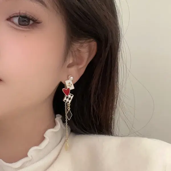 Wholesale 1 Pair Ig Style Poker Enamel Plating Inlay Alloy Metal Artificial Pearls Drop Earrings